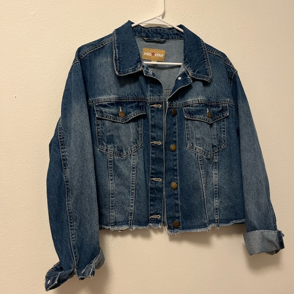 Red Star Cropped Blue Denim Jacket